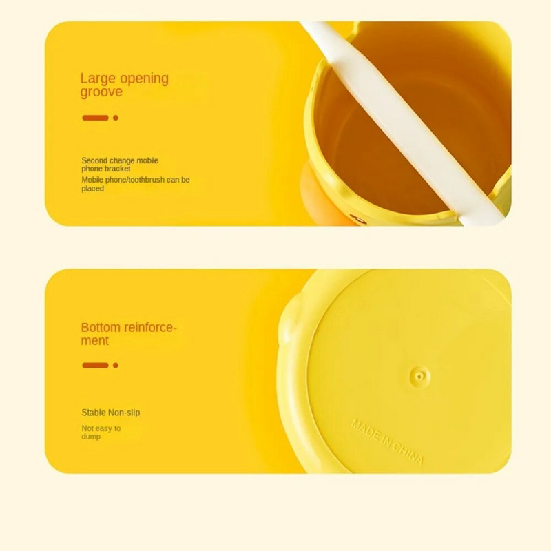 Karikatūras pildspalvu kastīte Little Yellow Duck zobu birstes turētāja organizatora uzglabāšanas kaste biroja studiju studentu bērnu vannas istabai