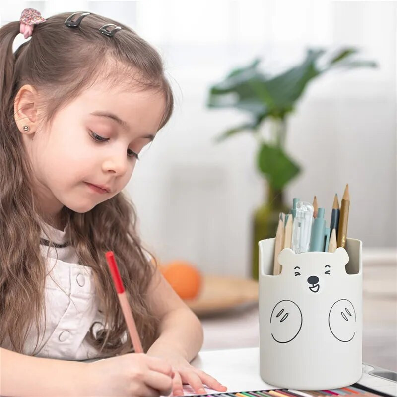 EZONE jauks pildspalvu turētājs Radošs jauks multfilmu lācis rakstāmpiederumu pildspalvu turētājs Daudzfunkciju mobilā tālruņa turētājs Kawaii studentu piederumi