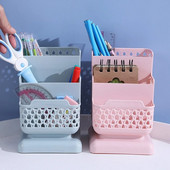 Radošs rotangpalmas plastmasas pildspalvu turētājs, daudzfunkcionāls dobs galddatora kancelejas piederumu spainis zīmuļa konteinera futrālis universāls