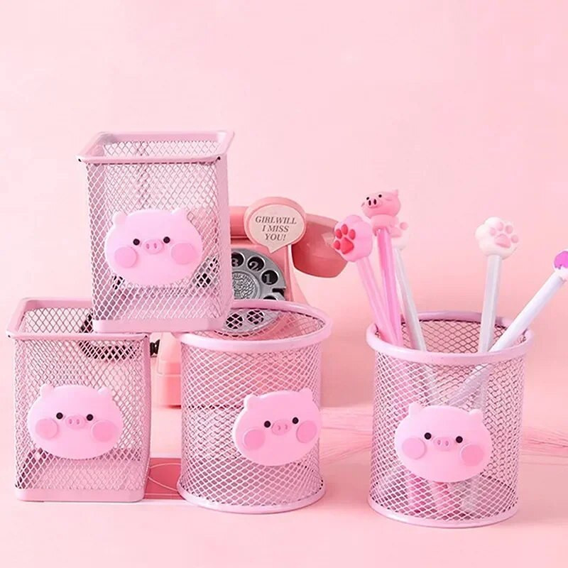 Kawaii rozā čuguna pildspalvas turētājs biroja organizators kosmētika aplauzums otas instrumentu krūzes turētājs futrālis zīmuļu konteiners biroja piederumi