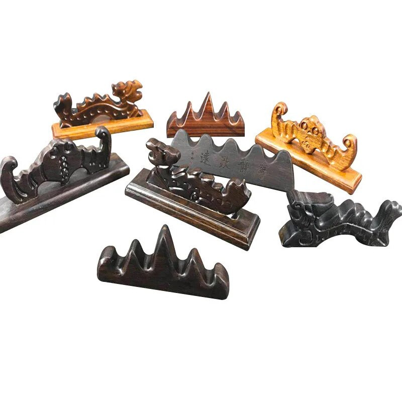 EZONE hiina kalligraafia maalipintslihoidja raam, must Catalpa puidust pliiatsihoidja kirjutav praktiline pliiatsi tugi