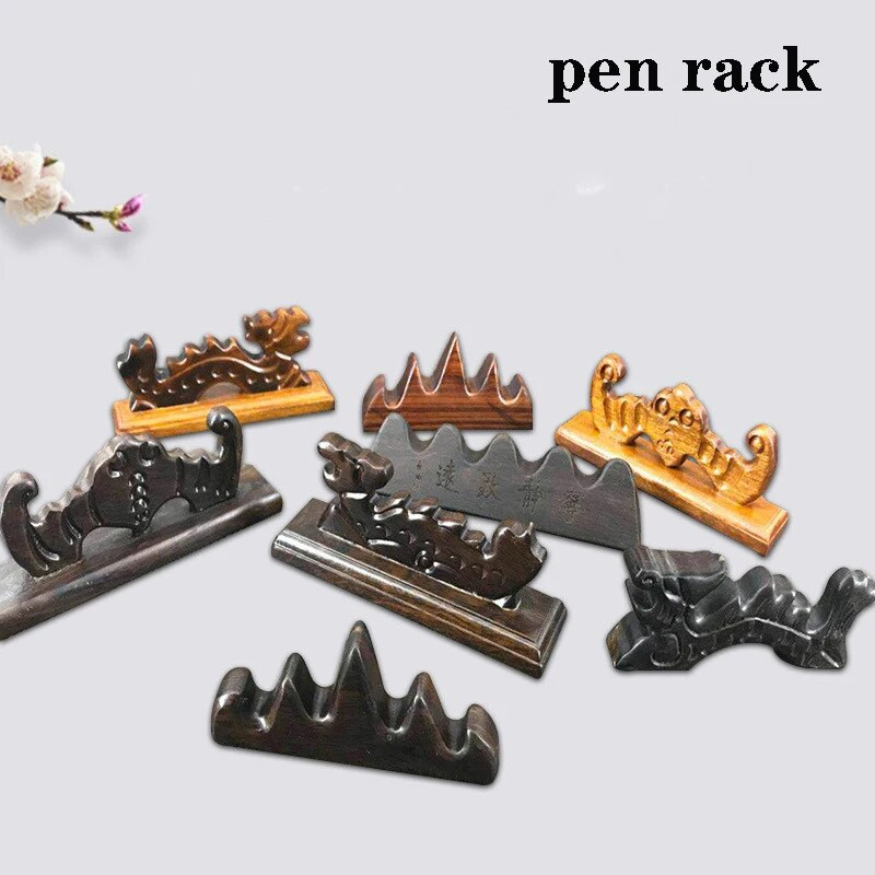 EZONE hiina kalligraafia maalipintslihoidja raam, must Catalpa puidust pliiatsihoidja kirjutav praktiline pliiatsi tugi