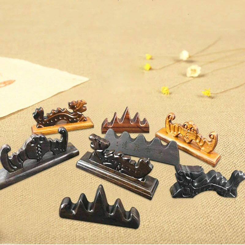 EZONE hiina kalligraafia maalipintslihoidja raam, must Catalpa puidust pliiatsihoidja kirjutav praktiline pliiatsi tugi