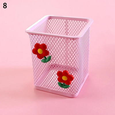 1 τεμ. Ροζ μεταλλική θήκη για στυλό Organiser γραφείου Καλλυντικά τετράγωνα Cil Stand Βάση γραφικής ύλης Σχολικά είδη