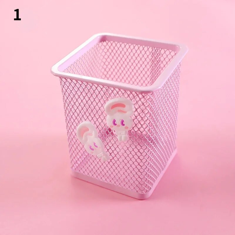 1 τεμ. Ροζ μεταλλική θήκη για στυλό Organiser γραφείου Καλλυντικά τετράγωνα Cil Stand Βάση γραφικής ύλης Σχολικά είδη