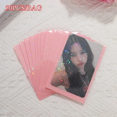 50 tk / partii 61 * 91 mm Heart Love laseriga välkuva kaardi varrukad Fotokaartide hoidja Holograafilise fooliumiga kaitsekile