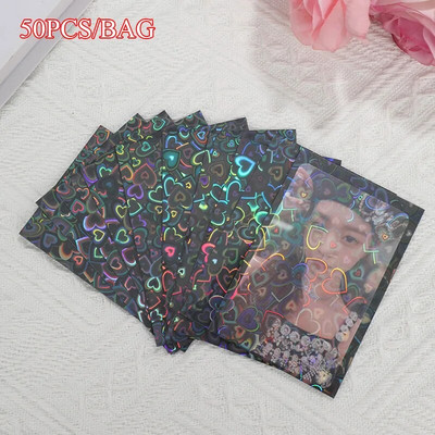 50 tk / partii 61 * 91 mm Heart Love laseriga välkuva kaardi varrukad Fotokaartide hoidja Holograafilise fooliumiga kaitsekile