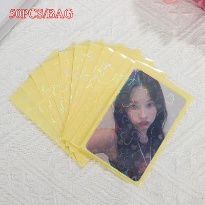 50 tk / partii 61 * 91 mm Heart Love laseriga välkuva kaardi varrukad Fotokaartide hoidja Holograafilise fooliumiga kaitsekile