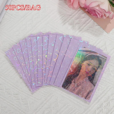 50 tk / partii 61 * 91 mm Heart Love laseriga välkuva kaardi varrukad Fotokaartide hoidja Holograafilise fooliumiga kaitsekile