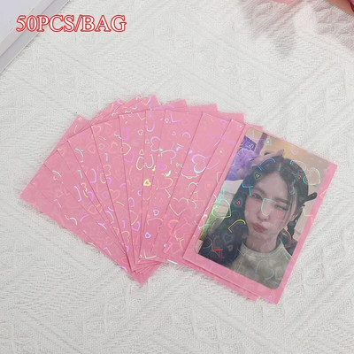 50 tk / partii 61 * 91 mm Heart Love laseriga välkuva kaardi varrukad Fotokaartide hoidja Holograafilise fooliumiga kaitsekile