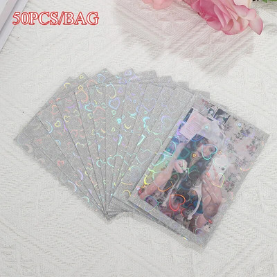 50 tk / partii 61 * 91 mm Heart Love laseriga välkuva kaardi varrukad Fotokaartide hoidja Holograafilise fooliumiga kaitsekile