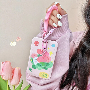 Cartoon Tulip Lucky Bear Ins Θήκη για φωτογραφικές κάρτες Μπρελόκ Kpop Students Card Protectors Ροζ Κάρτες ταυτότητας Τραπεζικό Κάλυμμα Σχολική γραφική ύλη
