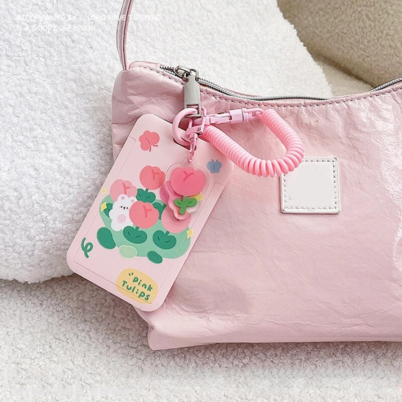 Multifilm Tulip Lucky Bear Ins Fotokaardihoidja võtmehoidja Kpop õpilaste kaardikaitsed Roosad ID-pangakaardid, kaaned, koolitarbed