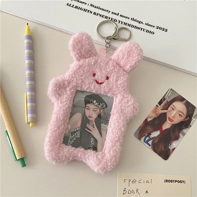 INS Cute Cat Rabbit plīša fotokartīšu turētājs Kpop Idol foto piedurknes aizsargmaciņš Studenta ID kartes vāciņš ar atslēgu piekariņa kulonu