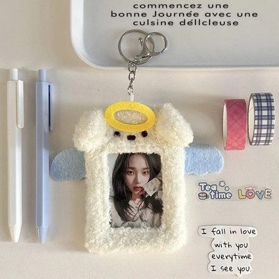 INS Cute Cat Rabbit plīša fotokartīšu turētājs Kpop Idol foto piedurknes aizsargmaciņš Studenta ID kartes vāciņš ar atslēgu piekariņa kulonu