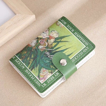 Чанти за картички в стил на рисуване с цветя Красива маслена живопис в стил PU кожена корица IC/ID карта Банкова карта Поставка за визитки