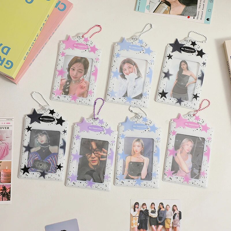„INS Star Print“ nuotraukų kortelių laikiklis „Kpop“ nuotraukų kortelių „Instax“ mini nuotraukų kortelių laikiklis, skirtas skaidrėms Scrapbook Bag Charm Pakabukas