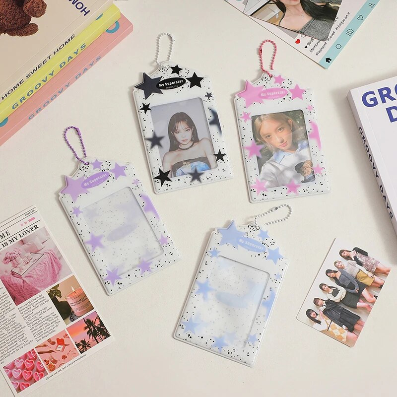 „INS Star Print“ nuotraukų kortelių laikiklis „Kpop“ nuotraukų kortelių „Instax“ mini nuotraukų kortelių laikiklis, skirtas skaidrėms Scrapbook Bag Charm Pakabukas