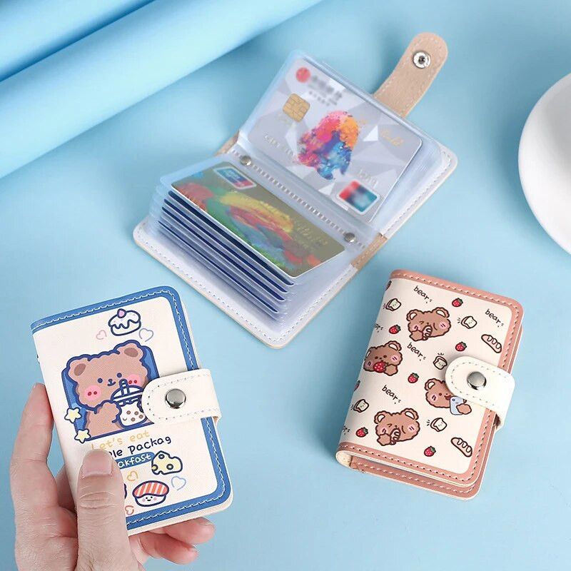 Kawaii Bear karšu turētājs Cute Multi Grids Business ID Kredītbankas karšu futrālis Fotokartes Turētājs Pārnēsājams Maks Korejiešu Kancelejas preces
