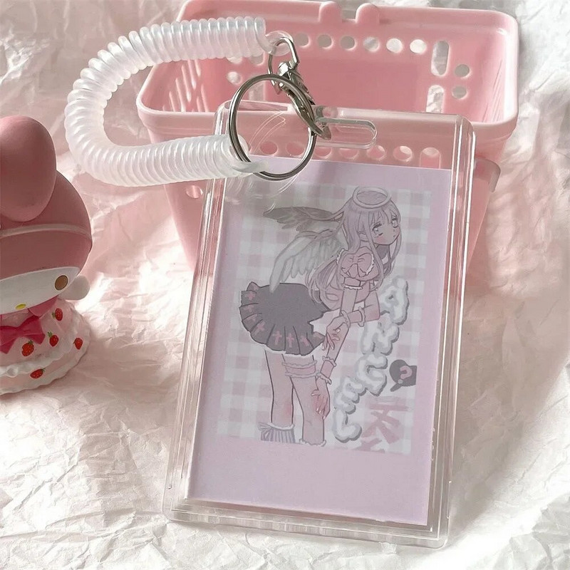 Suport pentru carduri din acril la modă cu lanț de chei, frumos, transparent, husă pentru carduri din acril, pentru transportul cardului de identitate/IC