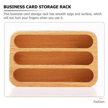 Επιτραπέζιο επιτραπέζιο μασίφ ξύλο επίδειξης βάσης 3 διαμερισμάτων καρτών αποθήκευσης ράφι καρτών κιβωτίων θήκης για προμήθειες γραφείου Θήκη κάρτας