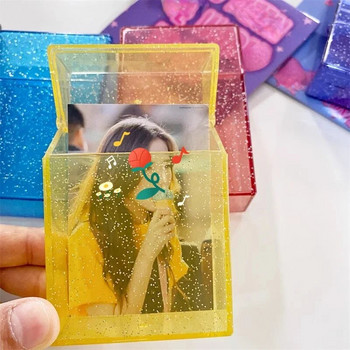 Ins Прозрачна кутия за съхранение Blingbling Photo Card Holder Box Case Container Idol Kpop Albumes Кутия за съхранение на снимки Канцеларски материали