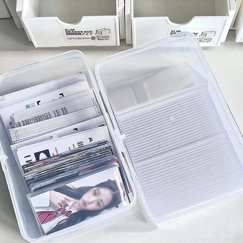 Photocards Storage Box Διαφανή αυτοκόλλητα Korea Idol Θήκη κάρτας Desk Storage Organizer Ταξινόμηση Κουτί Χαρτικά