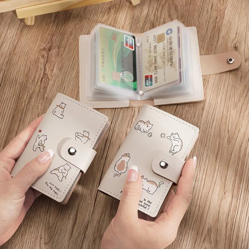 26 Cards Slim PU Δερμάτινη θήκη επαγγελματικής κάρτας Kawaii Carton ID Κάτοχος πιστωτικής κάρτας Πορτοφόλι για κέρματα μόδας Θήκη φωτογραφικής κάρτας
