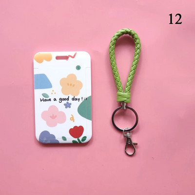 Υπέροχο μικρό λουλούδι Kpop θήκη για φωτογραφικές κάρτες με κορδόνι λουράκι χαρτικής θήκης κάρτας μαθητών με ονόματα μαθητών προστατευτικό κάλυμμα καρτ ποστάλ