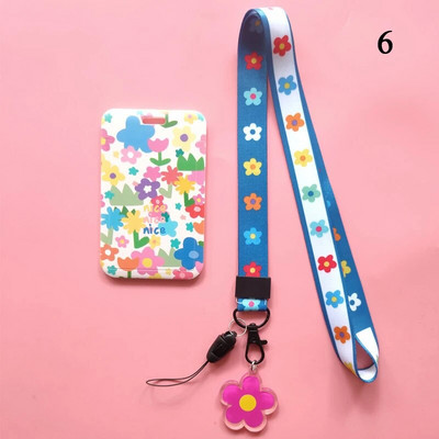 Υπέροχο μικρό λουλούδι Kpop θήκη για φωτογραφικές κάρτες με κορδόνι λουράκι χαρτικής θήκης κάρτας μαθητών με ονόματα μαθητών προστατευτικό κάλυμμα καρτ ποστάλ