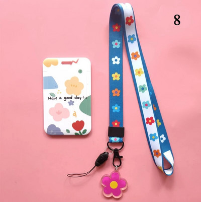 Υπέροχο μικρό λουλούδι Kpop θήκη για φωτογραφικές κάρτες με κορδόνι λουράκι χαρτικής θήκης κάρτας μαθητών με ονόματα μαθητών προστατευτικό κάλυμμα καρτ ποστάλ