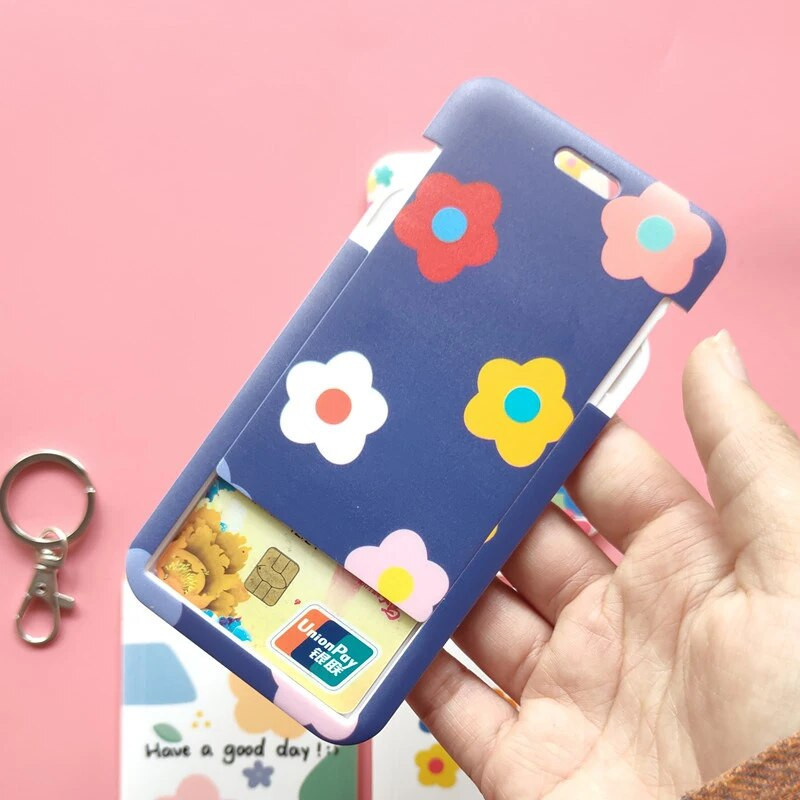 Υπέροχο μικρό λουλούδι Kpop θήκη για φωτογραφικές κάρτες με κορδόνι λουράκι χαρτικής θήκης κάρτας μαθητών με ονόματα μαθητών προστατευτικό κάλυμμα καρτ ποστάλ