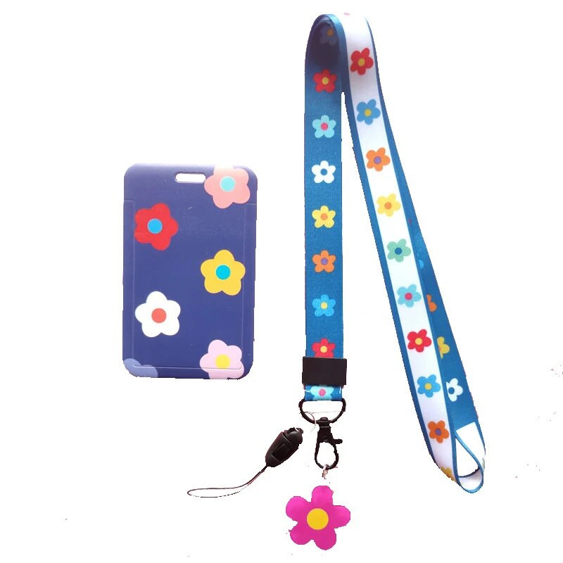 Υπέροχο μικρό λουλούδι Kpop θήκη για φωτογραφικές κάρτες με κορδόνι λουράκι χαρτικής θήκης κάρτας μαθητών με ονόματα μαθητών προστατευτικό κάλυμμα καρτ ποστάλ