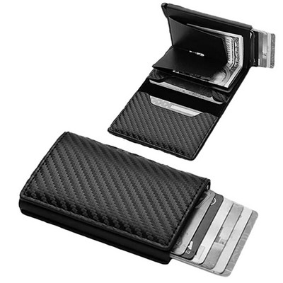 PU кожа ID държач за кредитна карта изскачащи портфейли Rfid черни карбонови влакна минималистичен калъф за визитки за работа пазаруване