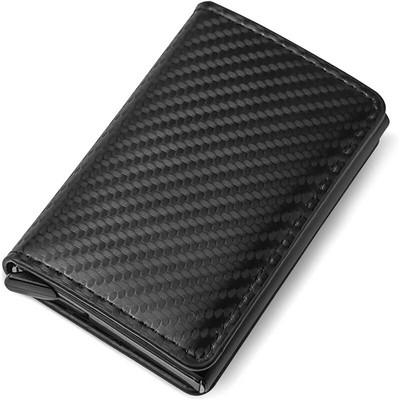 PU Δερμάτινη θήκη πιστωτικής κάρτας Αναδυόμενα πορτοφόλια Rfid μαύρη ανθρακονήματα μινιμαλιστική θήκη επαγγελματικής κάρτας για Working Shopping