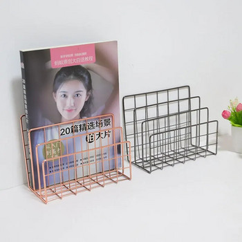 Скандинавска метална кошница за органайзери за книги Минималистична кошница за съхранение Офис Настолен държач за различни предмети Розово злато Поставка за вестници и списания