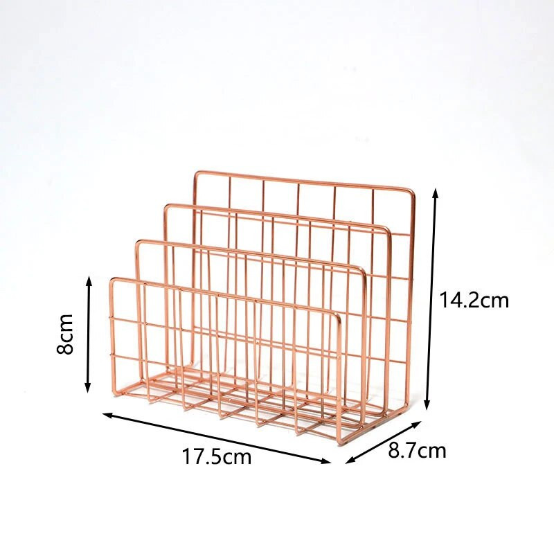 Põhjamaade metallist raamatukorvikorv Minimalistlik hoiukorv Kontori lauaarvutite mitmesugused hoidik Roosikuldne ajaleheriiul