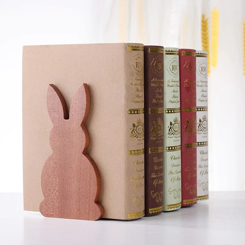 Koka LovelyRabbit Shape Desktop Organizer Darbvirsmas Biroja mājas lapa Grāmatu skapji Pretslīdēšanas Grāmatu gali Statīvs Turētājs Plaukts Galda organizators