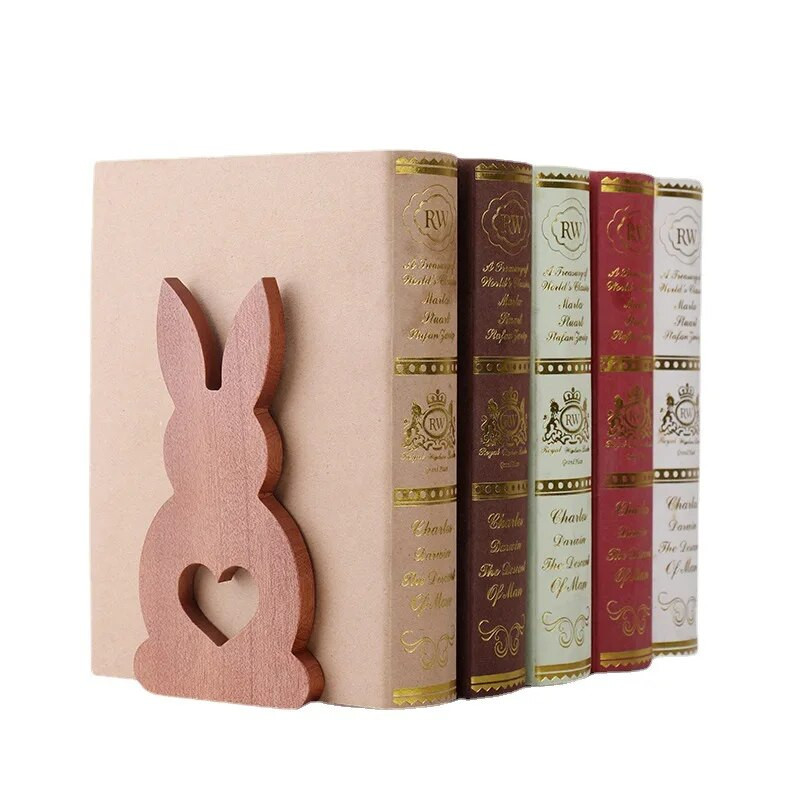 Koka LovelyRabbit Shape Desktop Organizer Darbvirsmas Biroja mājas lapa Grāmatu skapji Pretslīdēšanas Grāmatu gali Statīvs Turētājs Plaukts Galda organizators
