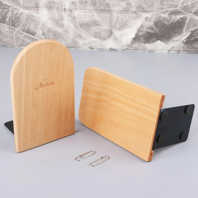 Nature Wooden Desktop Organizer Desktop Office Home Grāmatu skapji Pretslīdēšanas grāmatu gali Statīvu turētāju plaukts