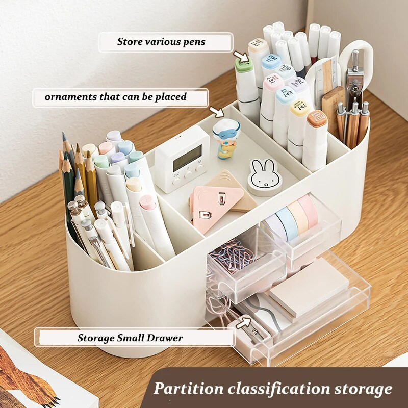 Daudzfunkcionāla galddatora glabāšanas kastīte pildspalvu turētājs kancelejas piederumu organizators Lielas ietilpības biroja klasificēta krātuve ar atvilktnēm