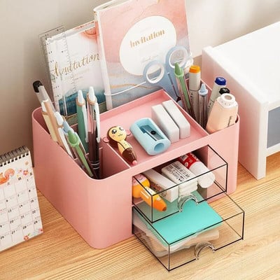 Cutie de depozitare cu sertar transparent creativ Organizator pentru cosmetice de birou Suport stilou pentru studenți Materiale de papetărie de birou pentru școală