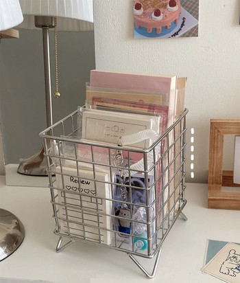 MINKYS INS Nordic Iron Desktop Storage Basket Офис Козметика Кутия за съхранение на грим Поставка за съхранение на канцеларски материали Органайзер за бюро