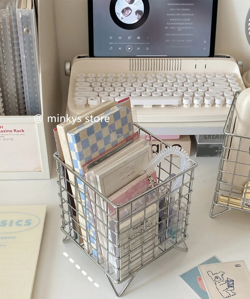 MINKYS INS Nordic Iron Desktop Storage Καλάθι Καλλυντικών γραφείου Καλλυντικά Μακιγιάζ Κουτί αποθήκευσης Γραφικών ειδών Σχάρα αποθήκευσης γραφείου οργάνωσης