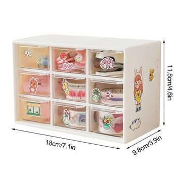 Kawaii 9 Grids ABS Συρταριέρα Desktop Organizer Πολυλειτουργικά καλλυντικά Μακιγιάζ Γραφείο γραφείου χαρτικά Θήκη κουτιού αποθήκευσης