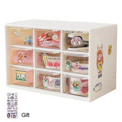 Kawaii 9 ruudustikuga ABS-sahtliga lauakork, multifunktsionaalne kosmeetika-meik Kontorilaud Kirjatarvete hoiukarbihoidikud