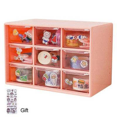 Kawaii 9 ruudustikuga ABS-sahtliga lauakork, multifunktsionaalne kosmeetika-meik Kontorilaud Kirjatarvete hoiukarbihoidikud