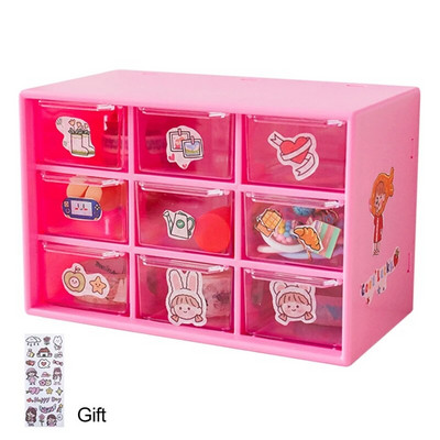 Kawaii 9 ruudustikuga ABS-sahtliga lauakork, multifunktsionaalne kosmeetika-meik Kontorilaud Kirjatarvete hoiukarbihoidikud