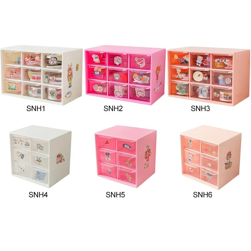 Kawaii 9 ruudustikuga ABS-sahtliga lauakork, multifunktsionaalne kosmeetika-meik Kontorilaud Kirjatarvete hoiukarbihoidikud