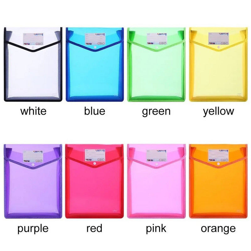 A4 failikaustad Dokumendikott läbipaistev värviline plastikust kontori dokumendikott plastpandlaga dokumendikott Suure mahutavusega kott